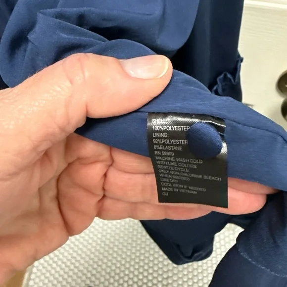 Alex Marie Midnight Blue Satin Shirt Dress Tie Waist Ruffle Hem Midi Small NWT - Picture 5 of 6